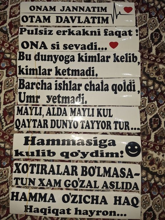 Avto nakleyka damas, va bowqa turdagi nakleykalar.
