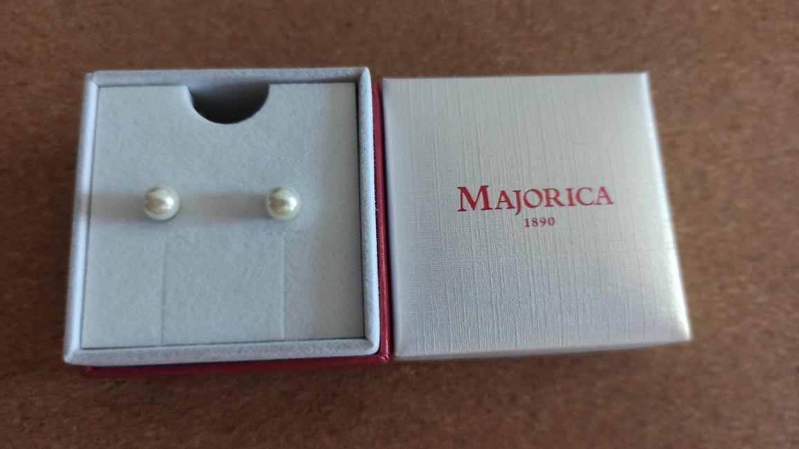 Cercei Majorica Lyra argint perlă albă 6 mm