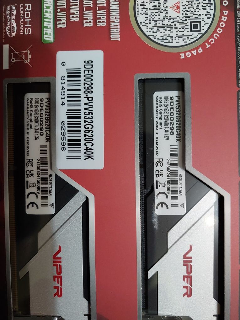 НОВА 32GB DDR5 6200Mhz 6000Mhz Patriot Viper VENOM RAM памет