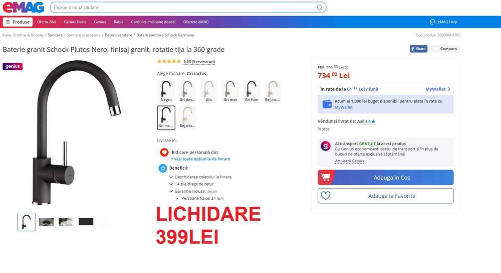 Chiuveta + Baterie Schock PREMIUM NOU-LICHIDARE STOC REDUCERE40%50%60%