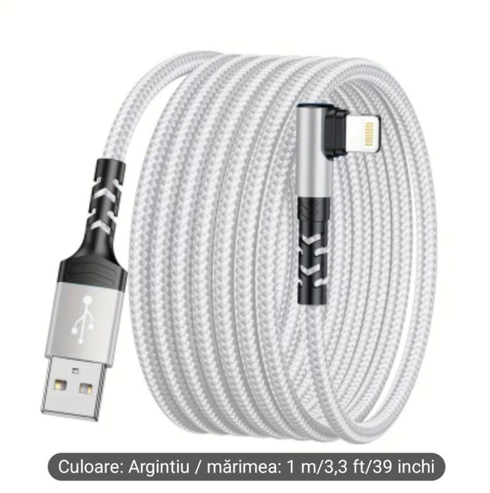 Încărcător  USB-A la Lightning 90 Grade, pentru iPhone 14 13 12 11 Pro