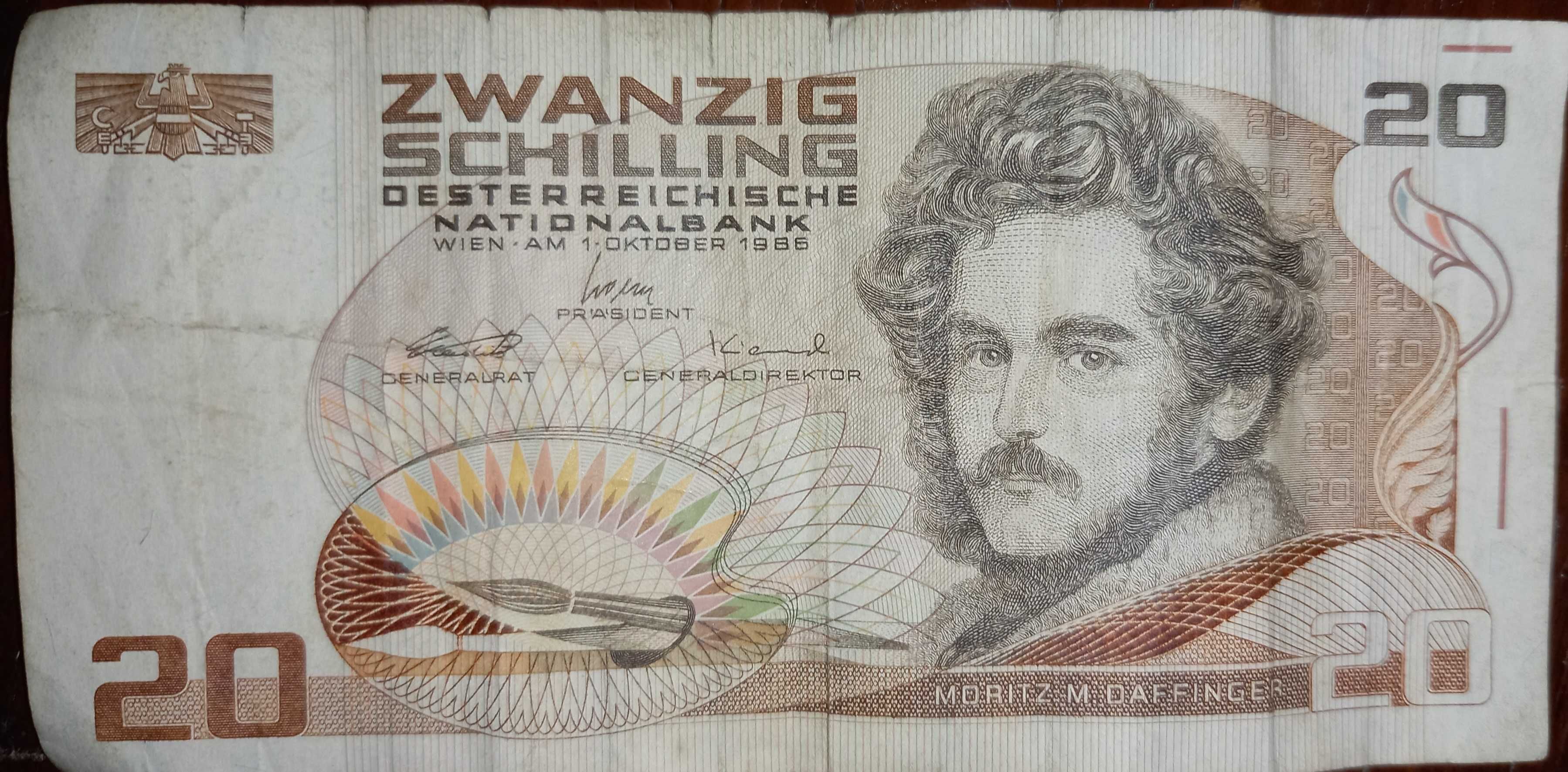 Bancnotă 20 Silingi Austria an 1986