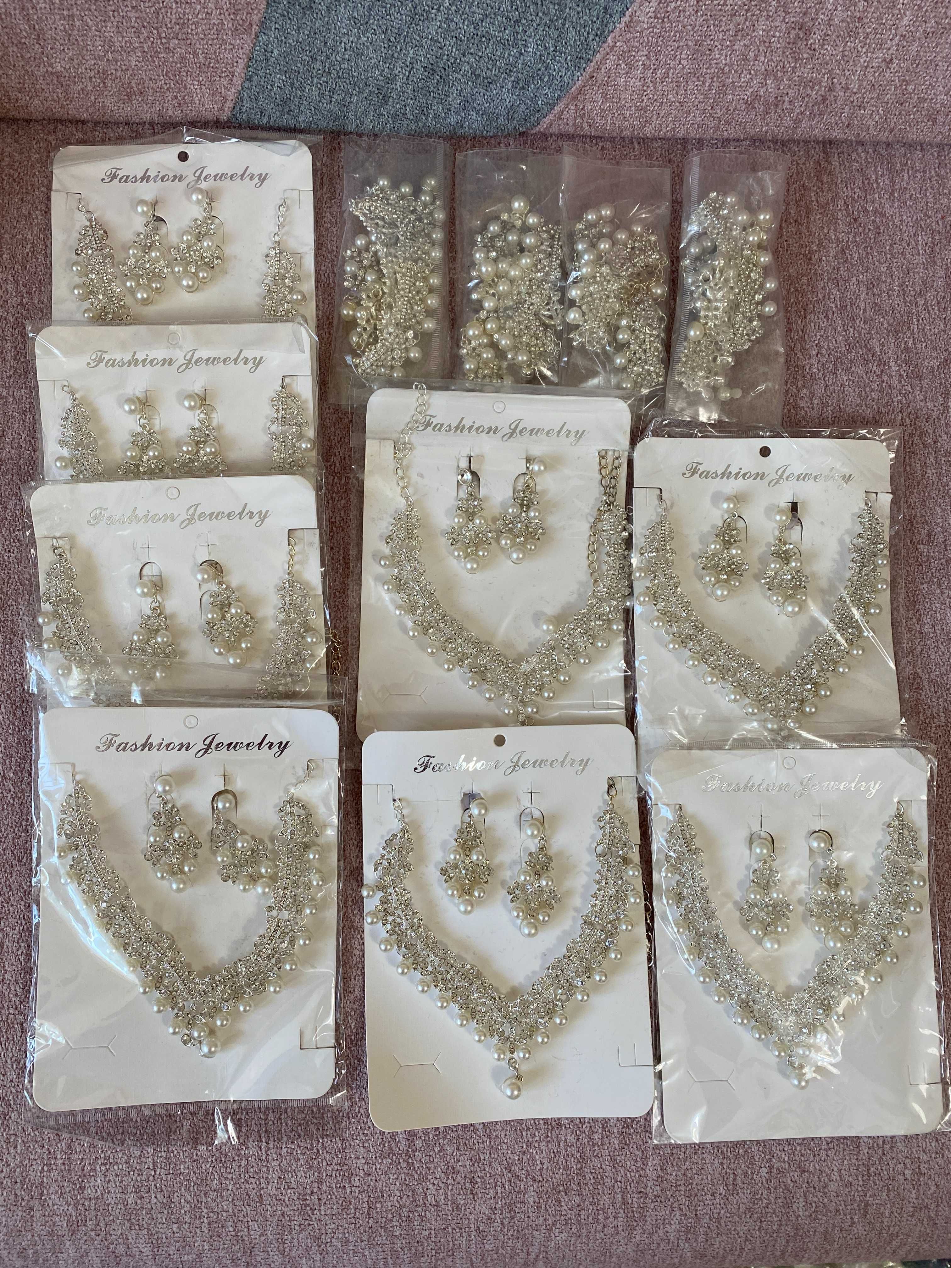Set colier + cercei cu perle argintiu ocazie nunta mireasa