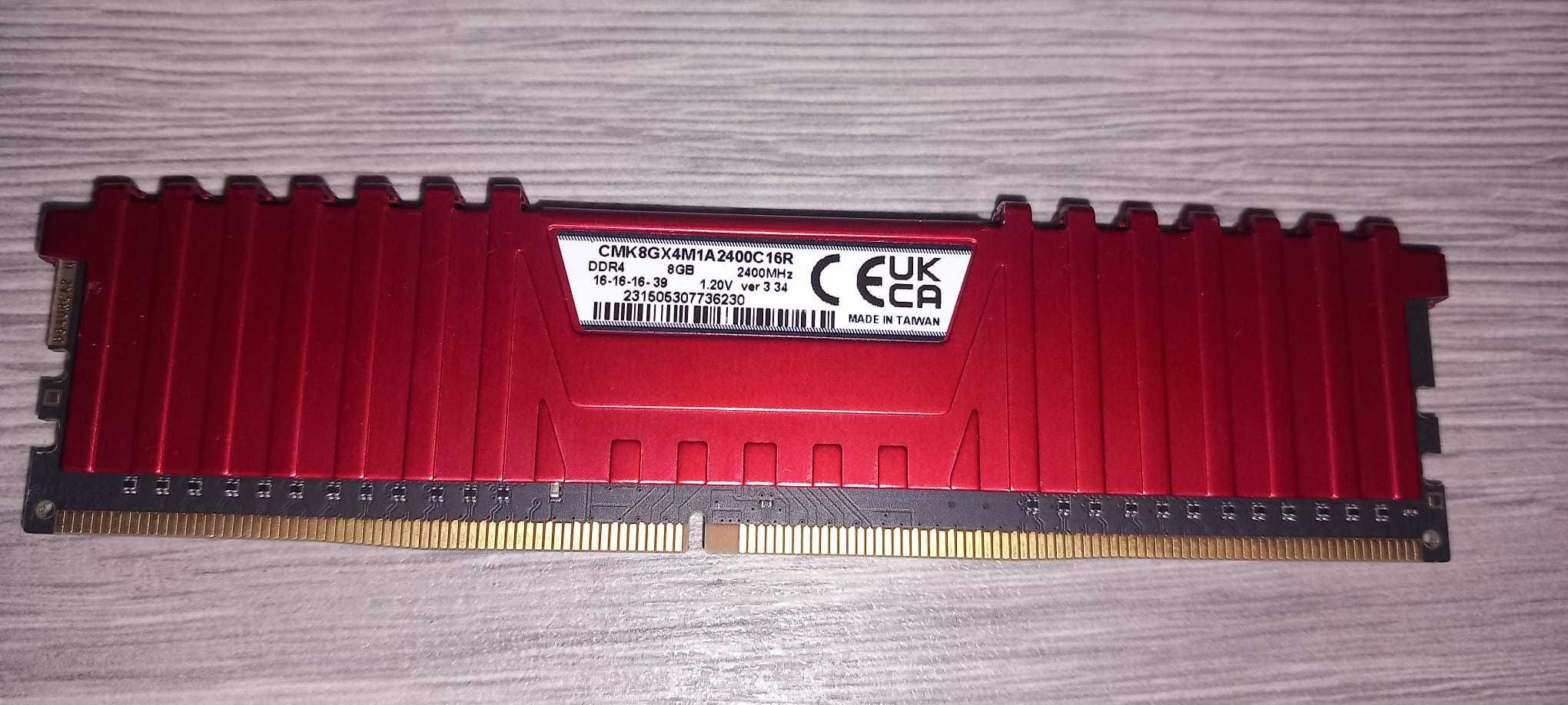 Memorie RAM Corsair Vengeance LPX Red, DIMM, DDR4, 8GB, CL16, 2400MHz