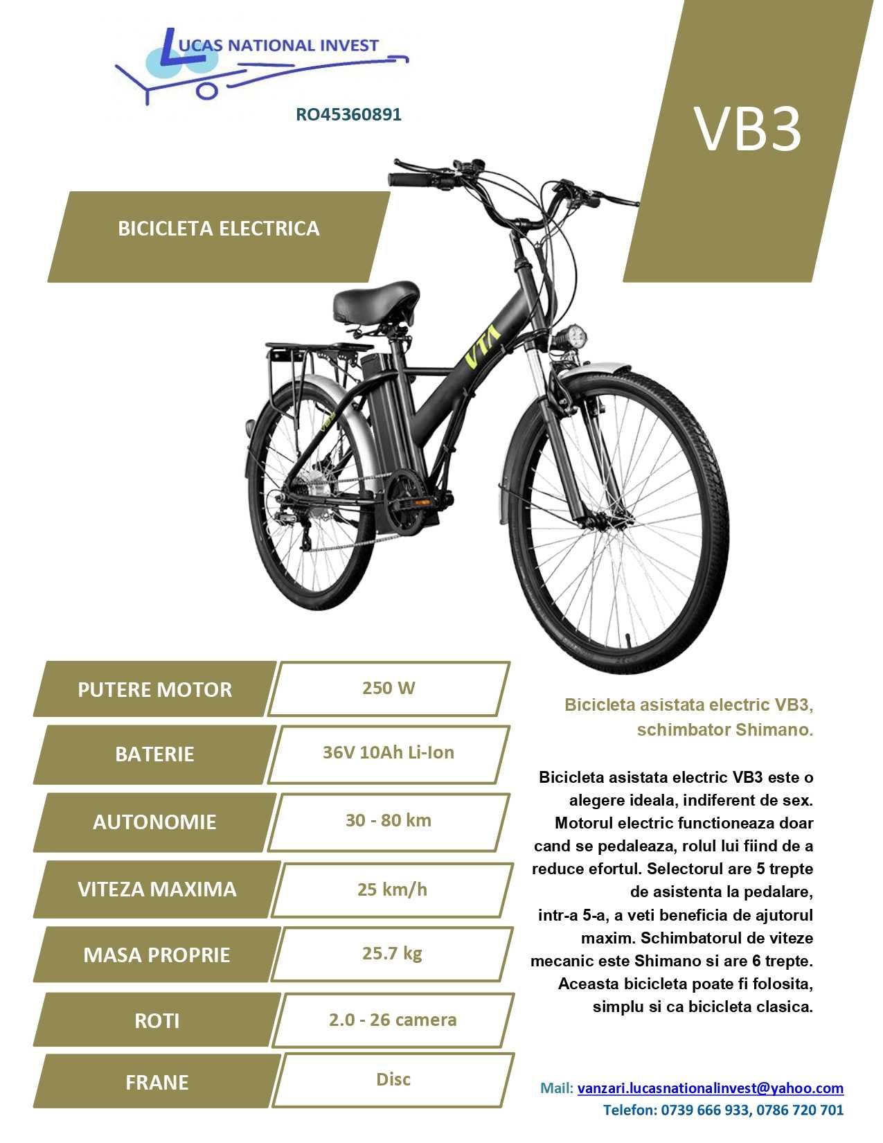Bicicleta electrica VB3, 250 W, posibilitate rate cu buletinul