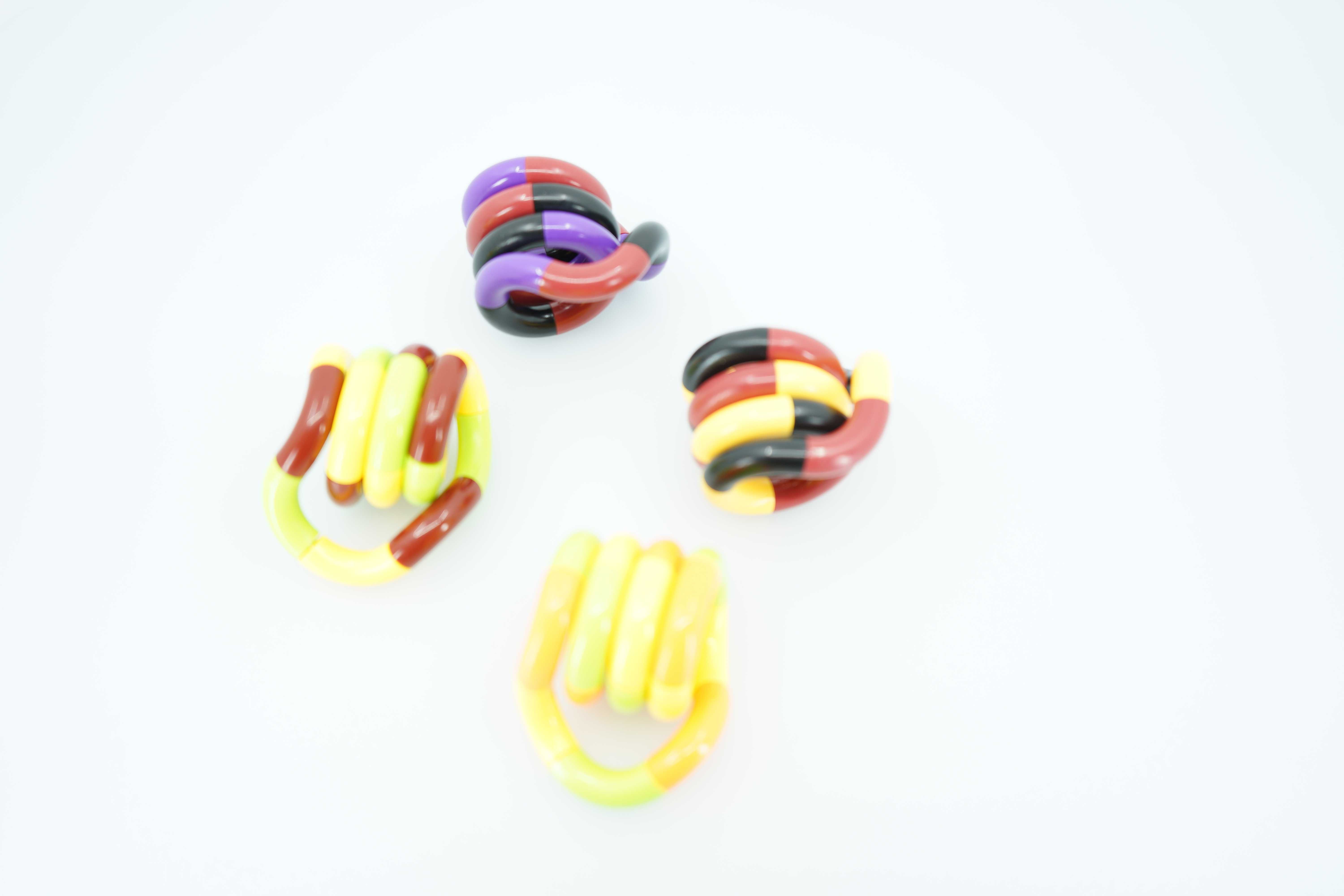 Set 4 x Jucarie antistres Fidget Twist, Tangle Fidget, maro/galben