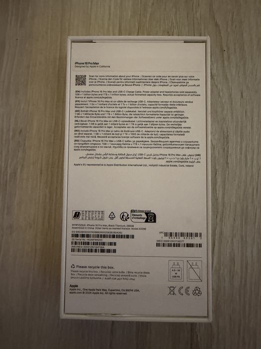 iPhone 16 Pro Max, Black Titanium, 256GB, Baterie 100%