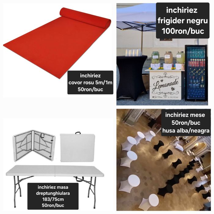 Inchiriez mese cocktail inalte, corturi albe,,scaune albe,topogan