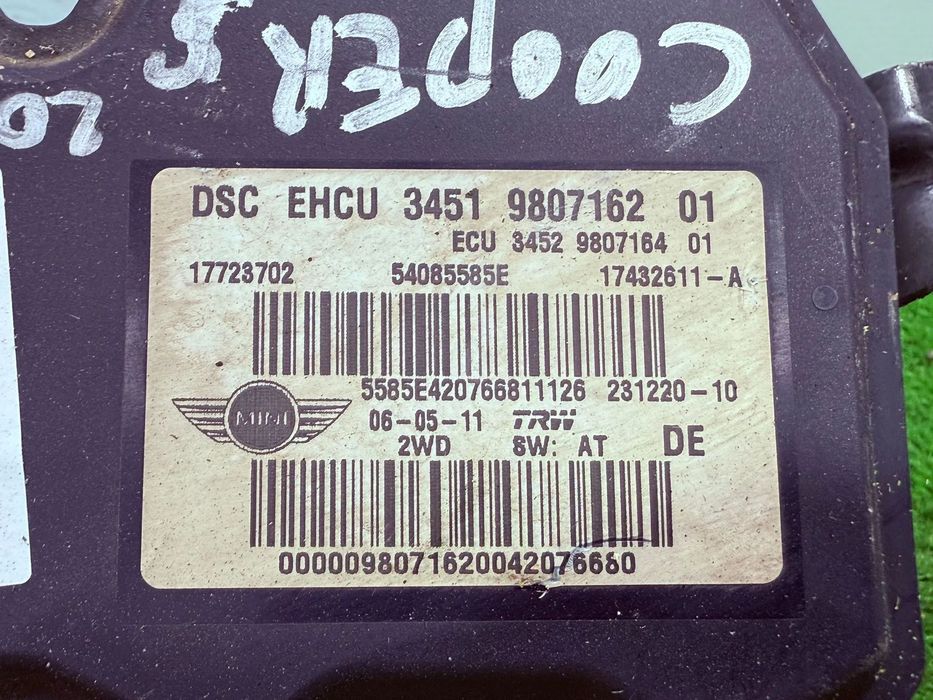 POMPĂ ABS MINI COOPER S R56 LCI 2011 1.6 BENZINA 2010-2013 3 USI Hatchback COD OEM 3451980716201 9807162 9807164 54085585E 2010-2013