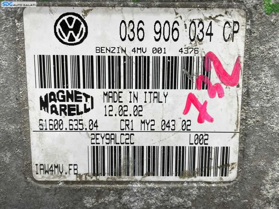 ECU Calculator Motor Magneti Marelli Volkswagen Bora 1.6 Benzina 1998 - 2005 Cod 036906034CP [L2419]