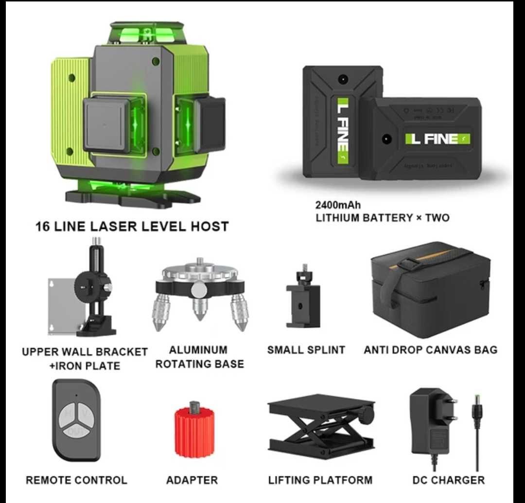 Nivela Laser 16 linii+laser măsurat distante-2bat+tel+4D+360grade