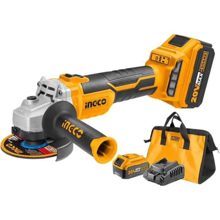 Flex INGCO cu 2 acumulatori de 20V, 4Ah, 115mm, turatie variabila, nou