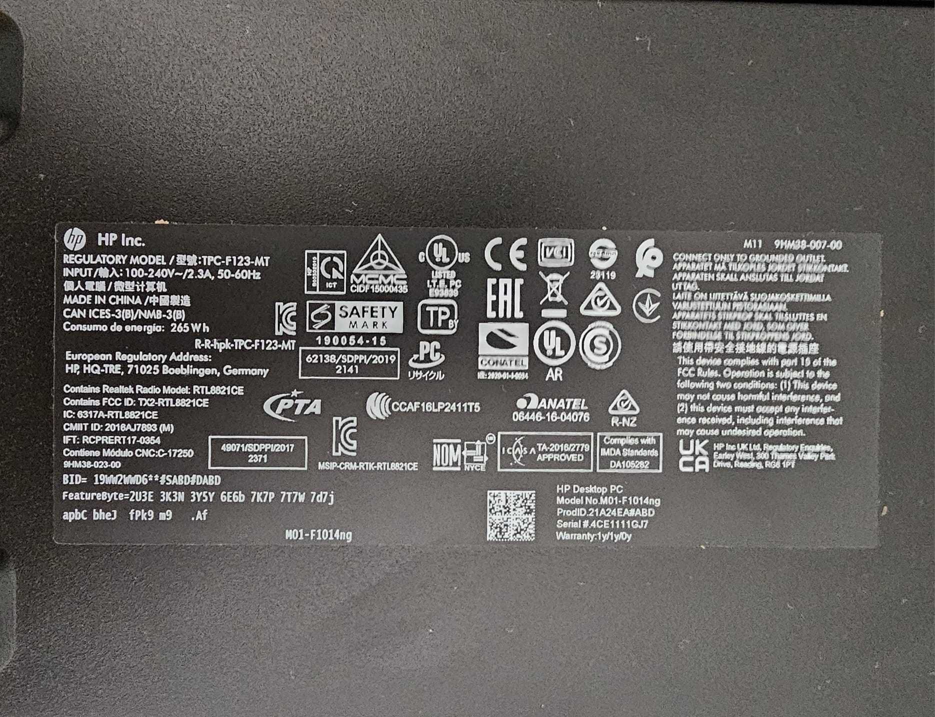 Pachet desktop HP TPC-F123-MT, Intel i5 si monitor Hp, 54 cm, sigilat