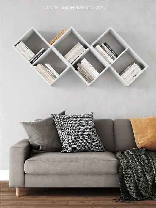 Полка настенная деревянная ОДОС дуб 2 секции, для книг, для цветов