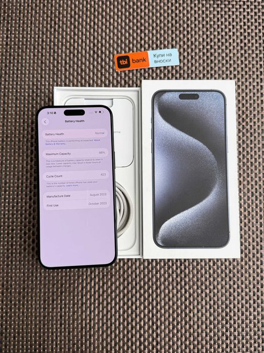 КАТО НОВ! iPhone 15 Pro MAX Лизинг от 50лв/м Blue Titanium 256Gb