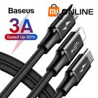 Кабель Baseus 3в1 Fast Charging Cable, быстрая зарядка, провод Type C