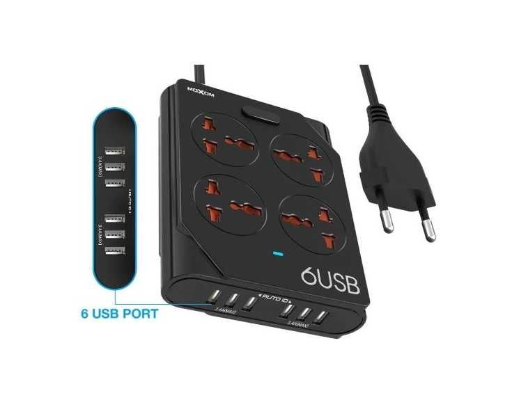 Разклонител  - Moxom KH-63Y 6xUSB / 6x3.4A / 4x220V Universal socket