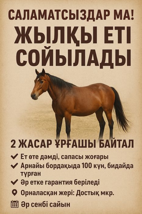 ЖЫЛҚЫ ЕТІ СОЙЫЛАДЫ 2-3 жасар Конина