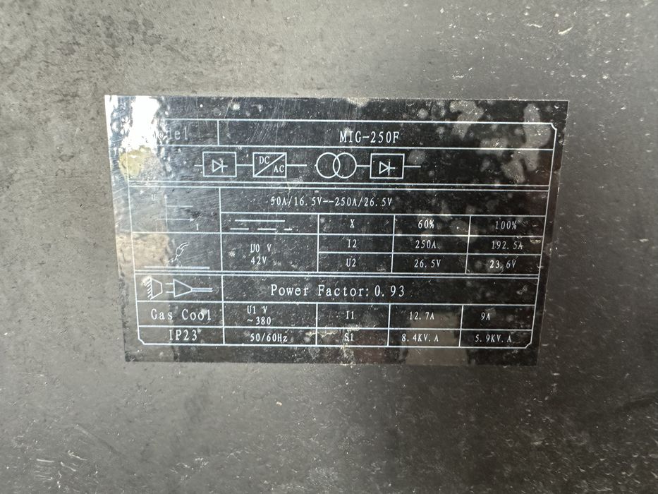 Aparat de sudura mig 250 amperi.