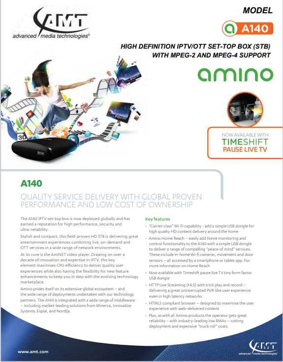 dispozitiv modul periferice IPTV AMINO A140 complet si telecomanda