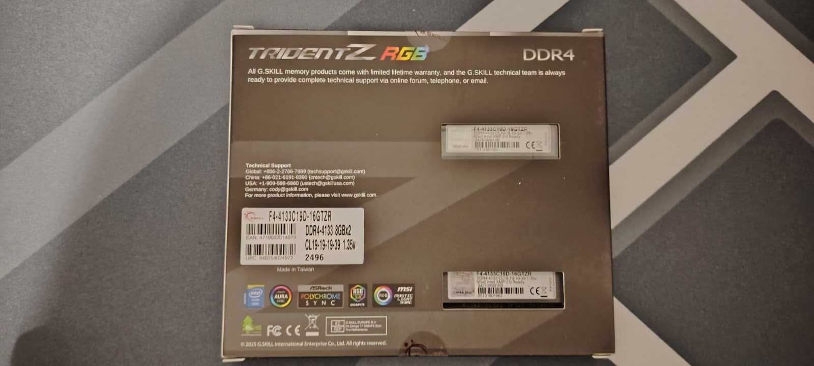 НОВА  ! Рам памет G.Skill Trident RGB 2x8GB 16GB DDR4 4133MHz CL 19 19
