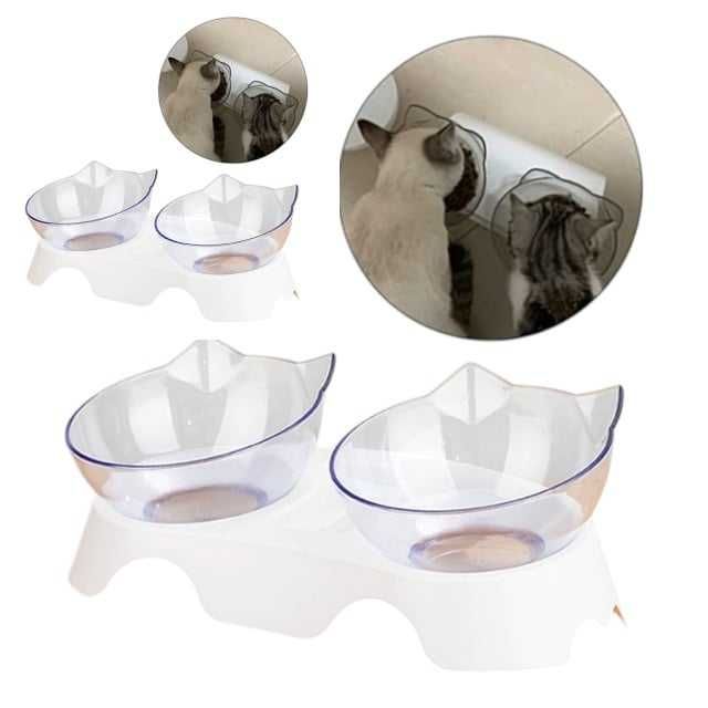 Set de 2 bucati Bol dublu apa-hrana pentru pisici, , Polipropilena,Alb