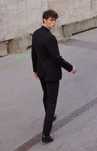 Costum slim fit premim Bruuns Bazaar 48 M negru material respirabil