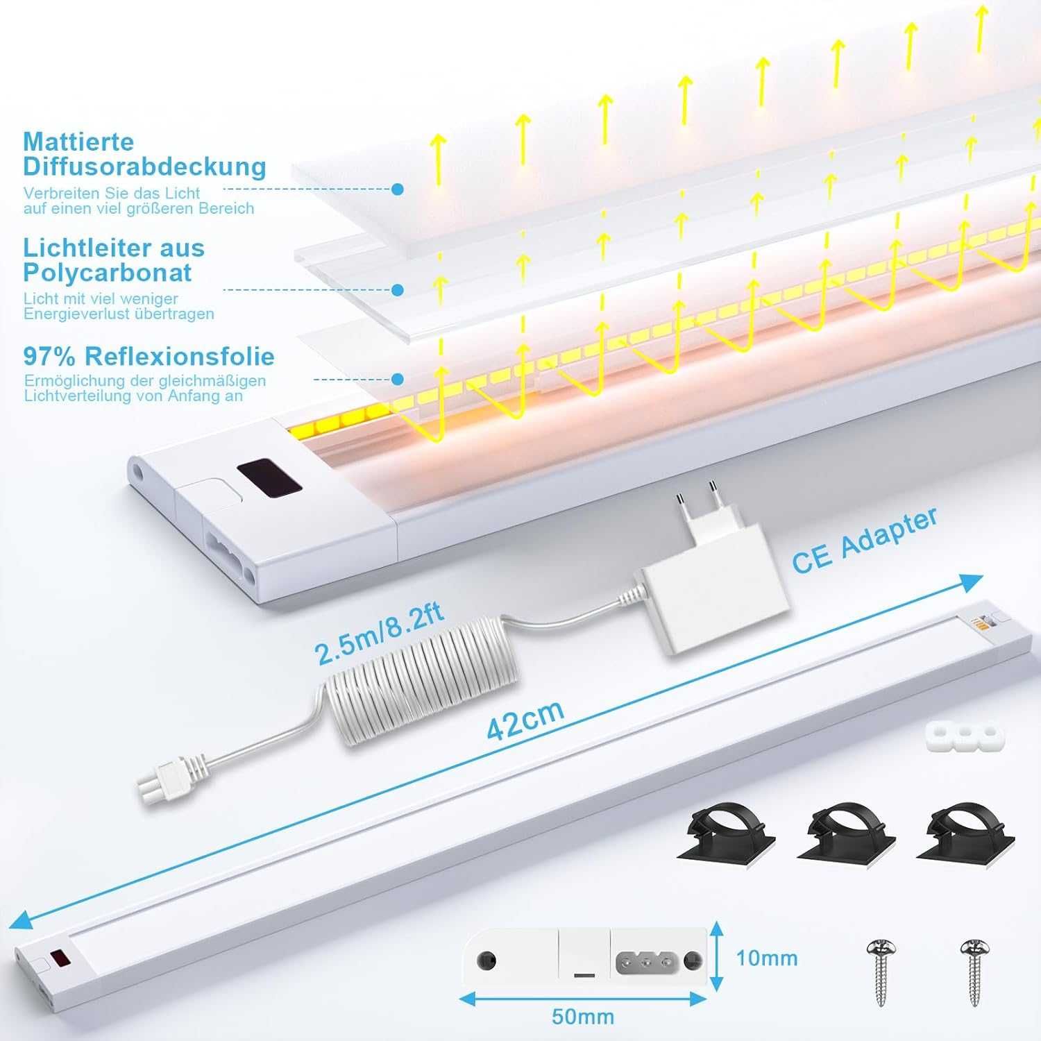 НОВО! LED Осветление за кухня под шкаф 42 см, сензорно управление