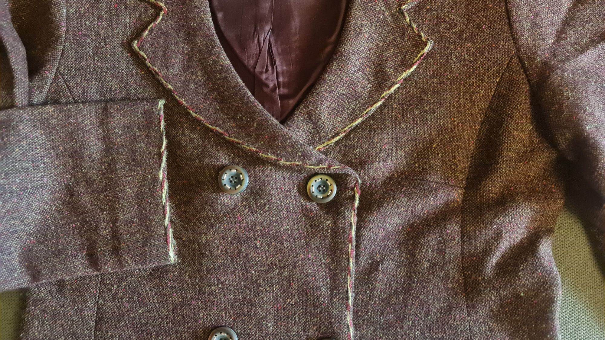 Costum fusta și taior, din lana, marime 38/M, culoare maro