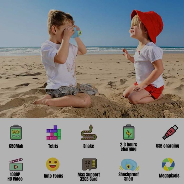 Детски цифрови камери Micoke 1080P видео/каишка/стикери/игри
