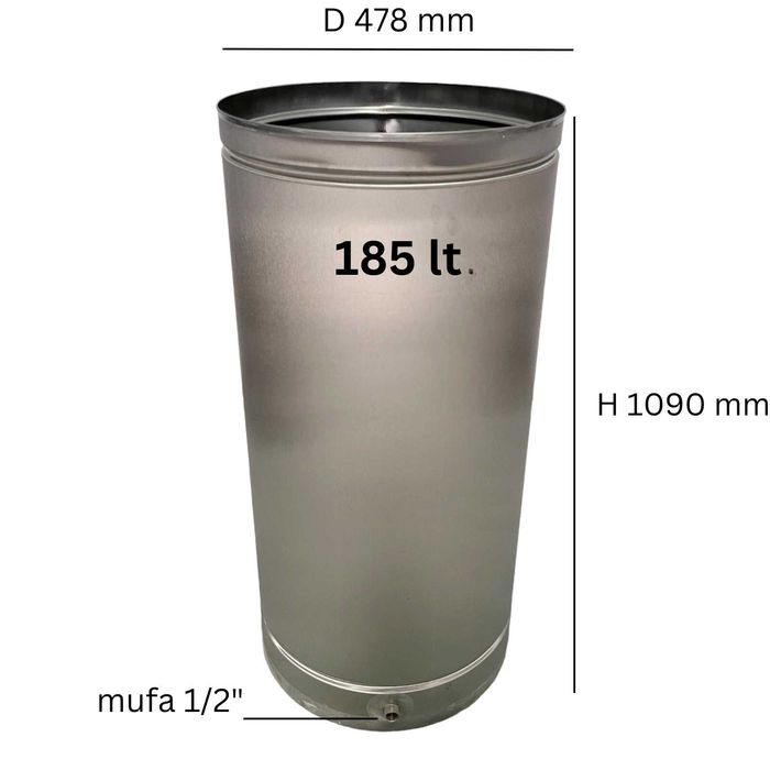 Butoi inox cu capac flotant penumatic cu canea/robinet inox 180 litri