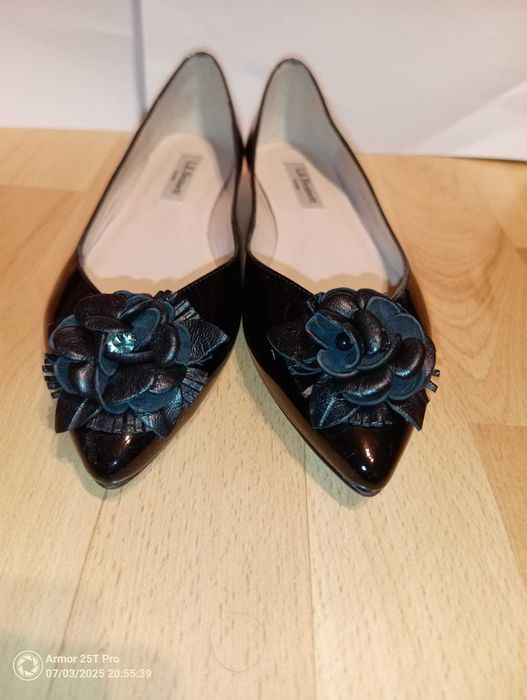 Balerini L.K. Bennett London Poppie Piele Lăcuită Neagră - Mărimea 36