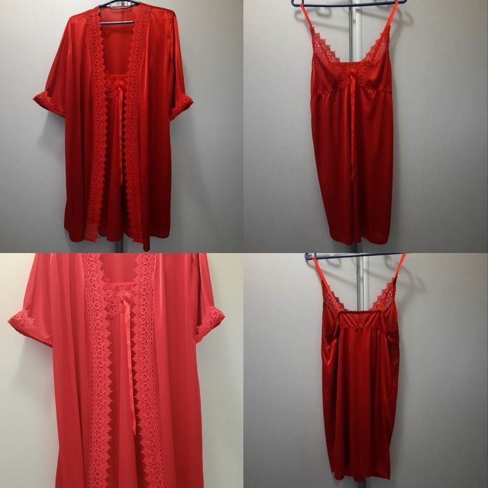 Дамски сатенена нощница с халат