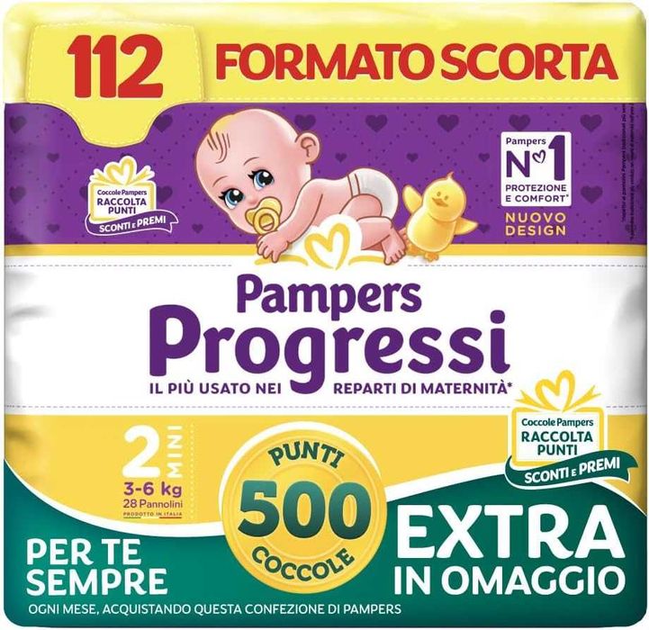 Scutece Pampers Progressi Mini Mărimea 2 (3-6 kg), 112 Scutece