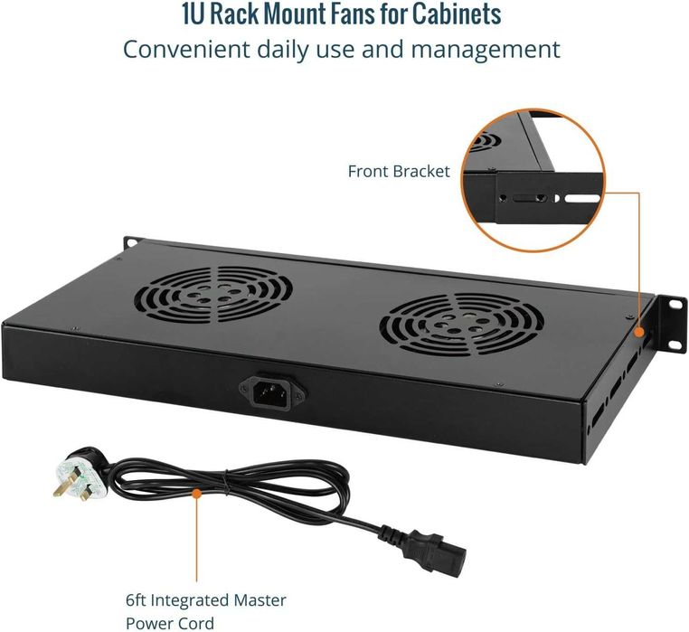 Tecmojo 1U 19'' охлаждащ блок за шкаф с 2 вентилатора