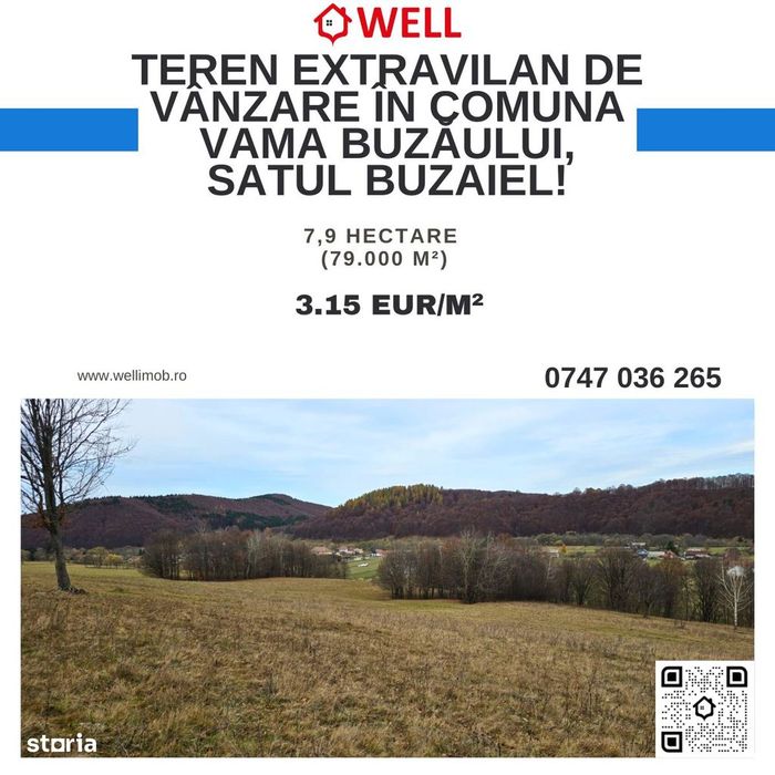 Teren extravilan de vânzare în comuna Vama Buzăului, satul Buzaiel!