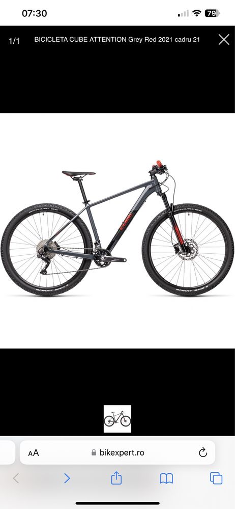 BICICLETA CUBE ATTENTION Grey Red 2021 cadru 21" (XL) - roti 29"