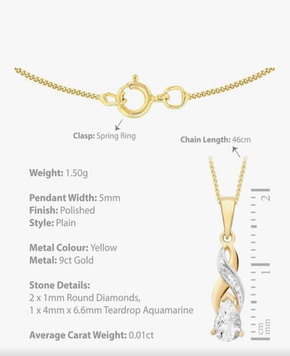 Colier din aur galben de 9k cu Aquamarin si diamante