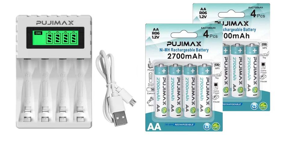 PUJIMAX Аккумуляторные батарейки AA\ Зарядное устройство