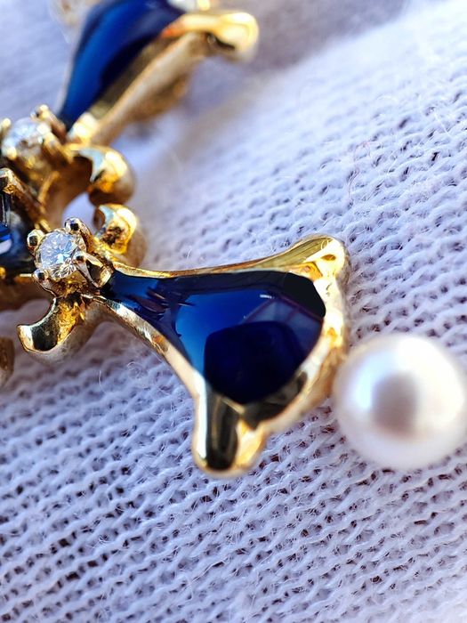 Faberge pandantiv Cruciulita Cruce Aur 14K  Email Diamante Safir Perle