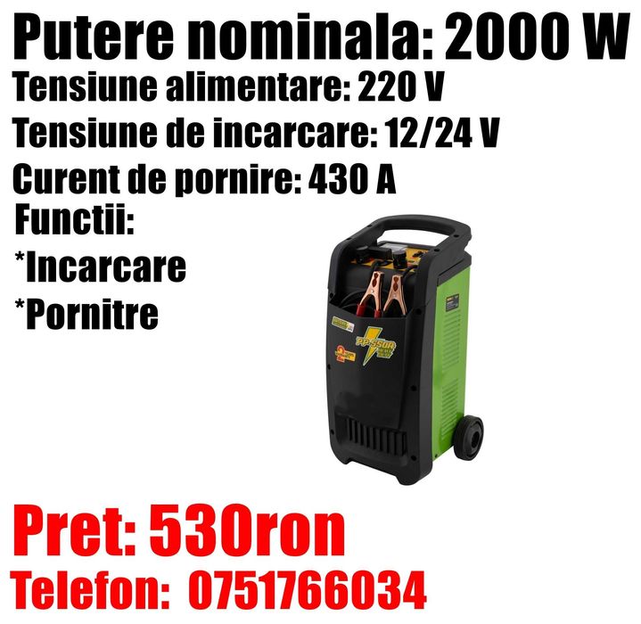 Redresor Incarcator Baterie Auto Robot Booster Pornire 430A 2000W