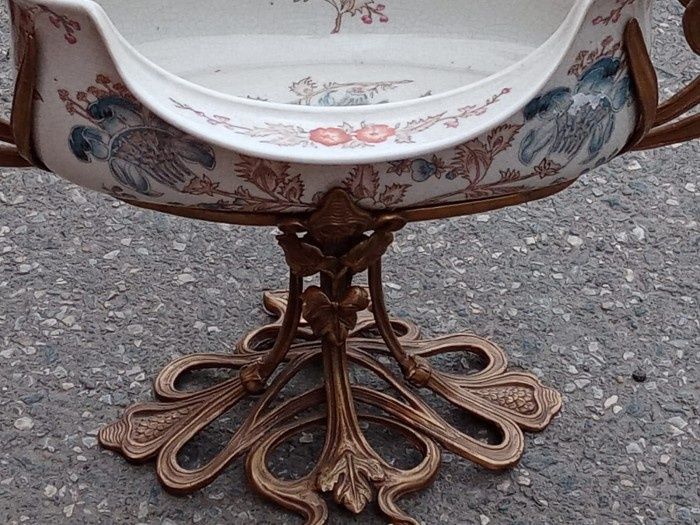 Centru de masa, fructiera de dimensiuni mari din porțelan cu bronz, pi