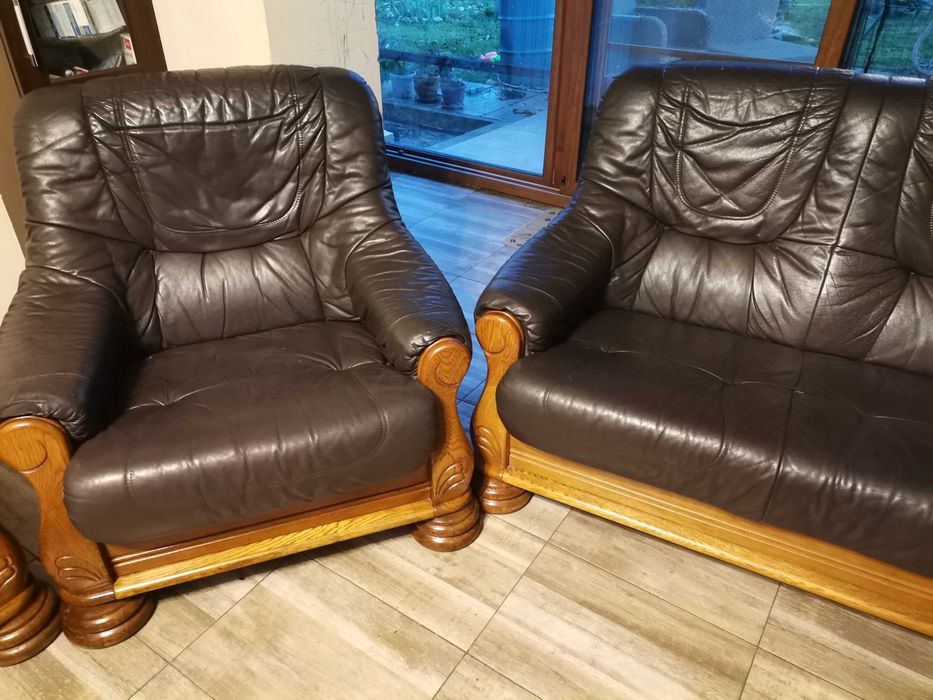 Холова гарнитура 2 дивана и фотьойл естествена кожа - телешки бокс