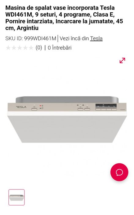 Mașina de spălat vase slim 45cm lățime Tesla WDI461M