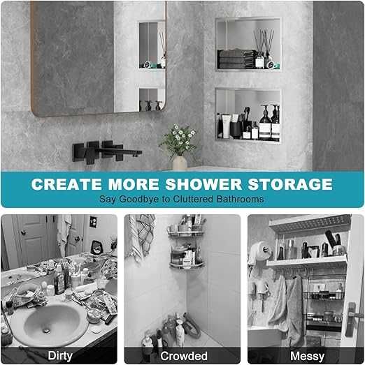KEOKBON Nișă de duș fără faianță 48 x 33 x 10 cm Organizator de duș