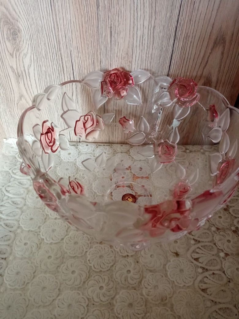 Хрустальная ваза, фруктовница с цветным декором