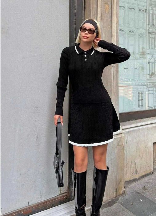 нов к-т блуза и пола в черно плетиво