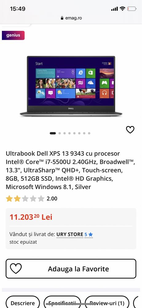 Vând Laptop Dell XPS 9343 ieftin