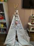 Cort de joaca teepee - gri cu roz