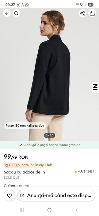 Sacou din in marimea XS-S nou cu eticheta